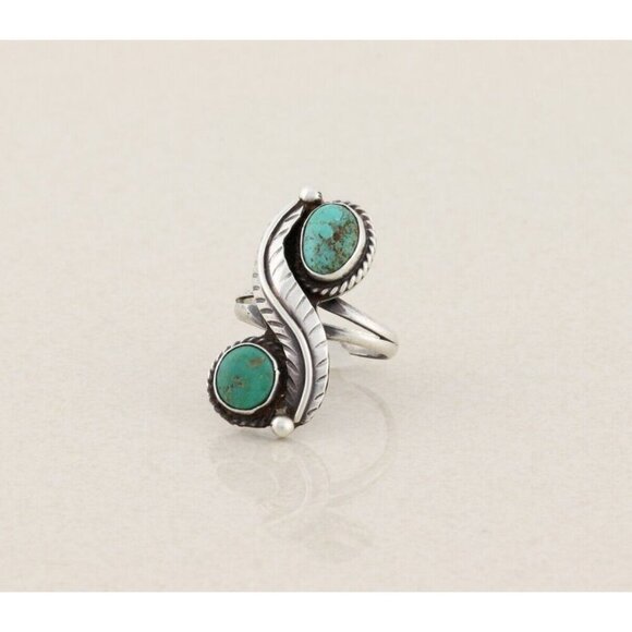 Sterling Silver Natural Blue and Green Turquoise Ring Size 6 - Picture 5 of 7